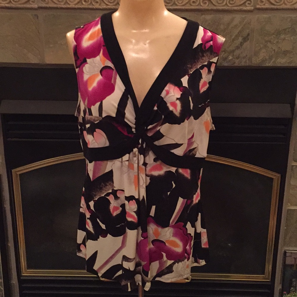 Bright floral empire top with black banding
